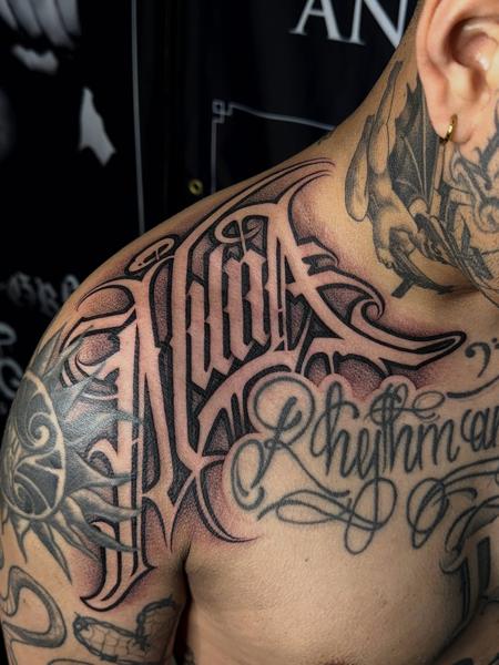 Lettering lettering tattoo by @angelstat2