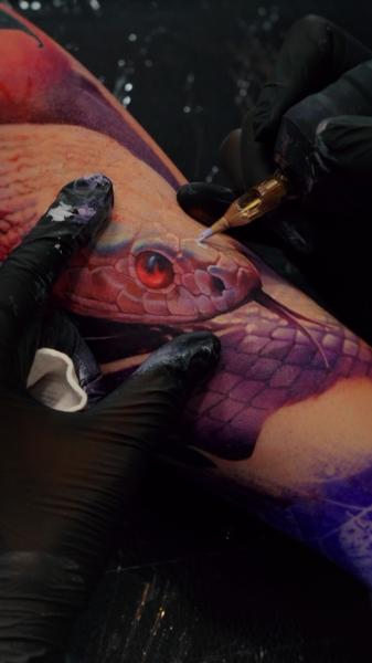 Realism snake tattoo by @animal_tattooer