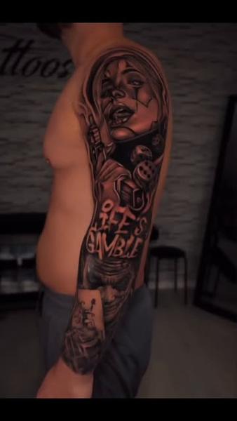Realism clown portrait tattoo by @anna_tattooss