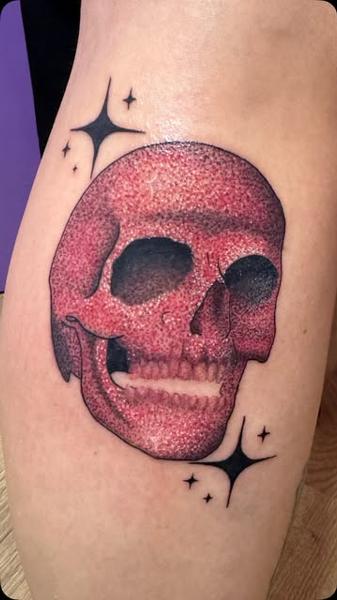 Dotwork glittery skull tattoo by @__annablue