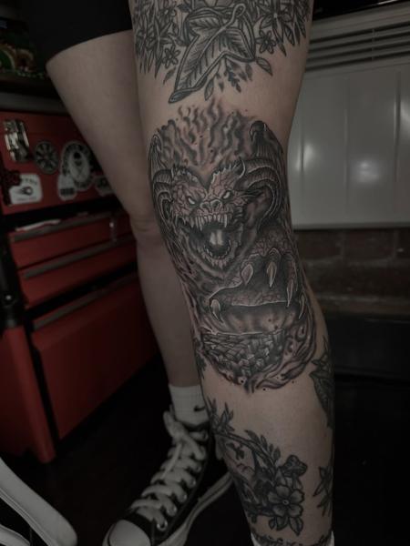 Illustrative demonic balrog tattoo by @antclaytattoo