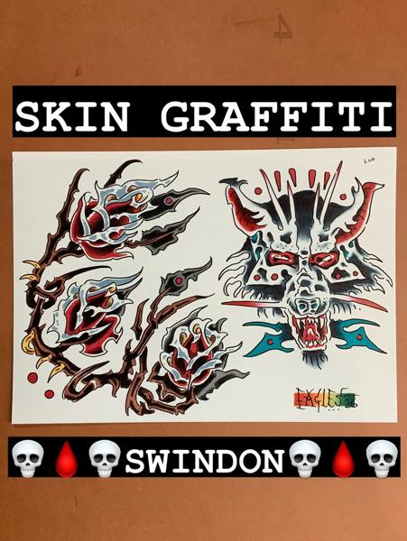 Traditional traditional wolf roses tattoo by @eagles_of_swindon