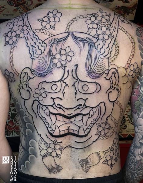 Japanese hannya mask tattoo by @seventhswordtattoo