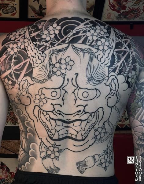 Japanese hannya mask tattoo by @seventhswordtattoo