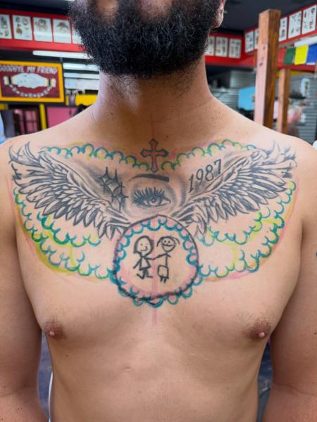 Illustrative winged eye tattoo by @antisocialart