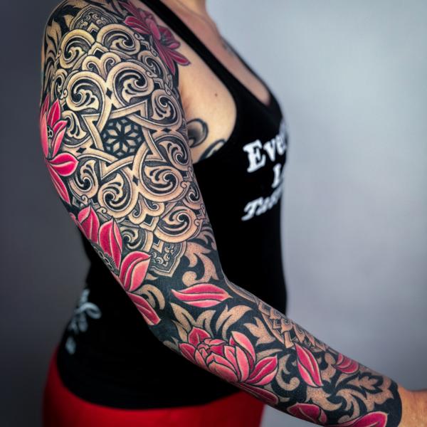 Ornamental floral mandala tattoo by @ariesrhysing
