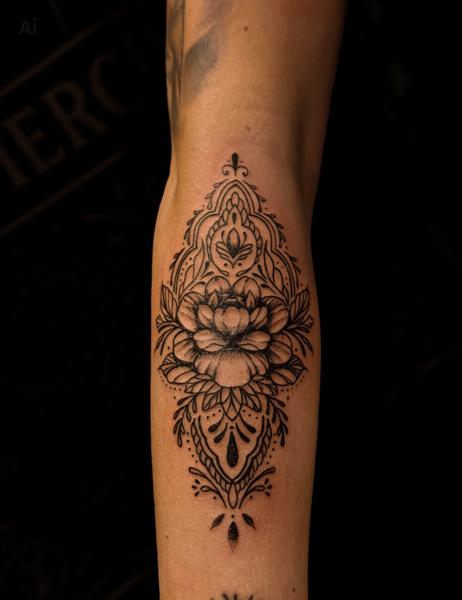 Ornamental ornamental flower tattoo by @arkhanotattoo