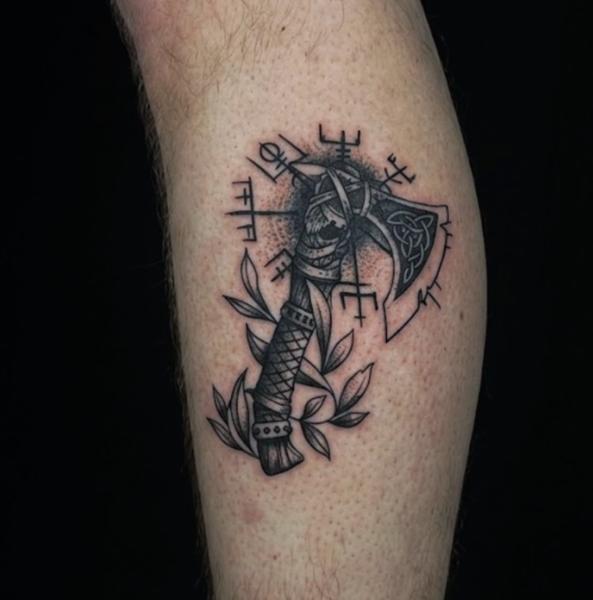 Blackwork viking axe tattoo by @arkhanotattoo