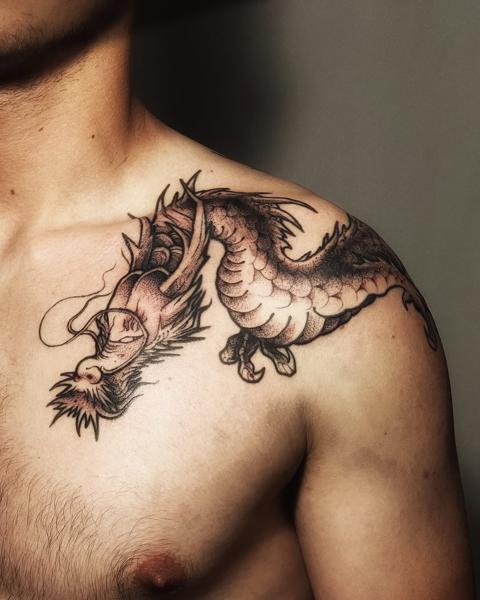 Japanese dragon tattoo by @lil_doublex