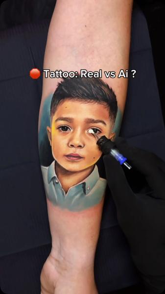 Realism child portrait tattoo by @artgambler