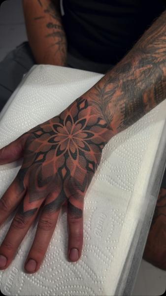 Blackwork mandala pattern tattoo by @astonreynolds