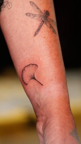 Fine Line ginkgo leaf tattoo by @azramatitattoo
