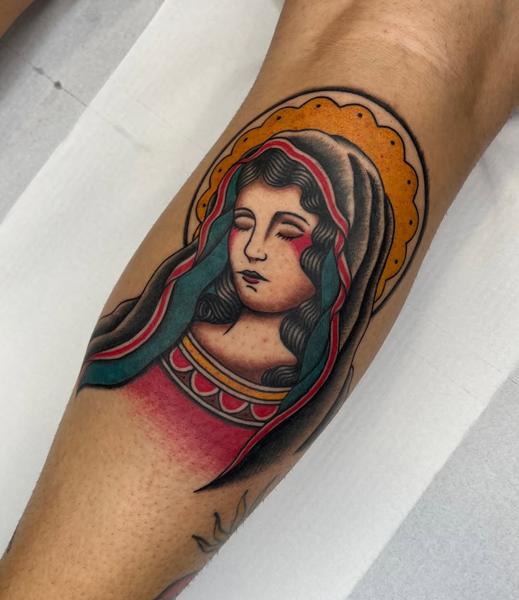Traditional traditional madonna tattoo by @batter_tattooer