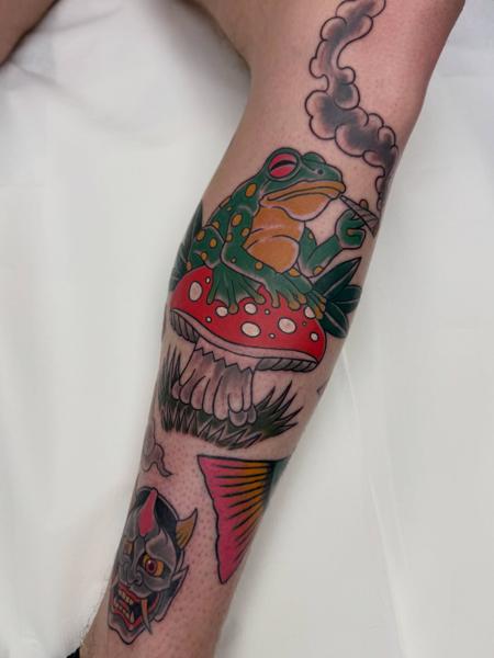 Traditional smoking frog tattoo by @bananastattooformby