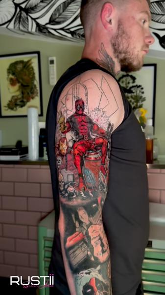 Realism comic character tattoo by @becky_does_tattoos
