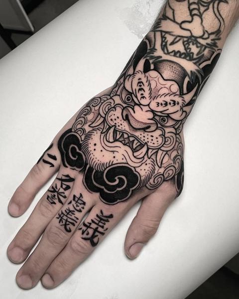 Japanese japanese mask tattoo by @bemuti_tattoos