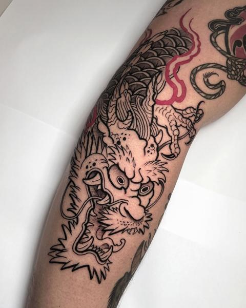 Japanese dragon head tattoo by @bemuti_tattoos