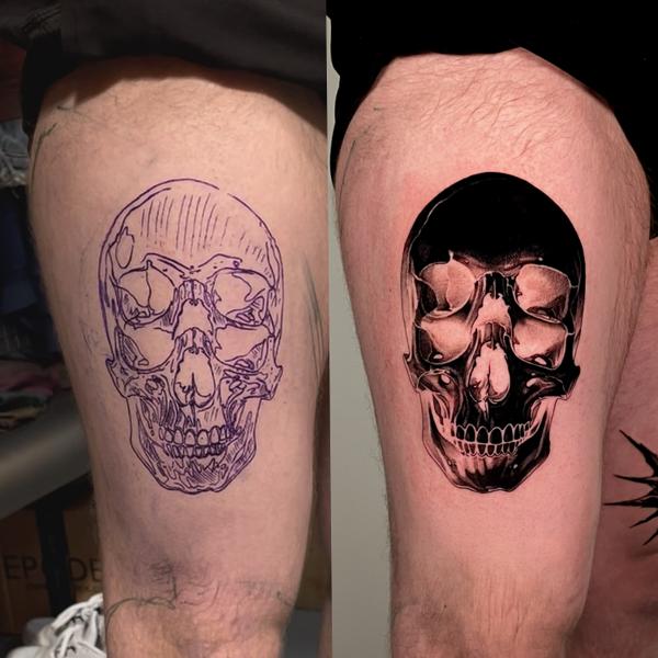 Realism realistic skull tattoo by @bendunningtattoo