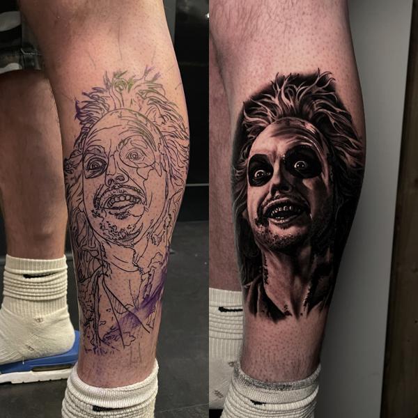 Realism horror portrait tattoo by @bendunningtattoo