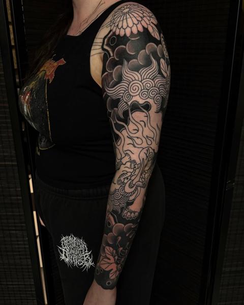Japanese traditional japanese creature sleeve tattoo by @ben_jenkins_tattooing