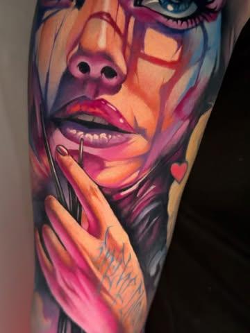 Realism abstract portrait tattoo by @benjaminlaukis