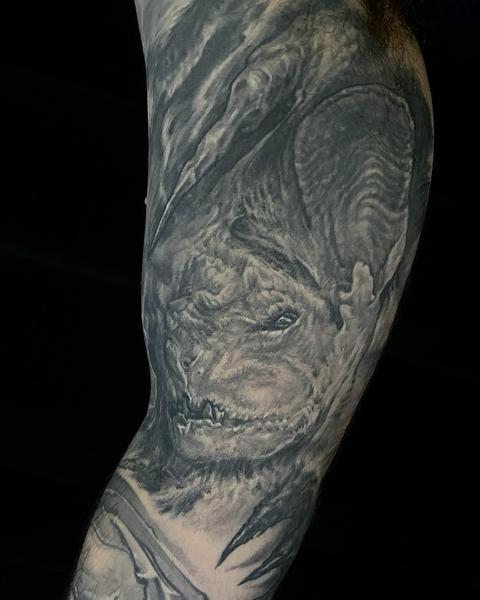 Realism dinosaur tattoo by @benjaminmosstattoo