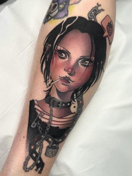 Anime punk girl tattoo by @bethrosetattoo