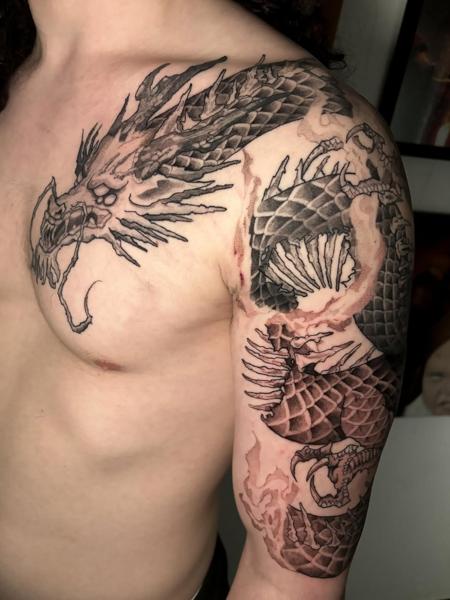 Japanese dragon tattoo by @skinnysinktattoo
