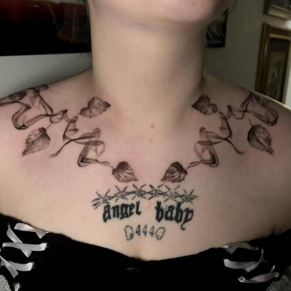 Blackwork leafy vine tattoo by @skinnysinktattoo