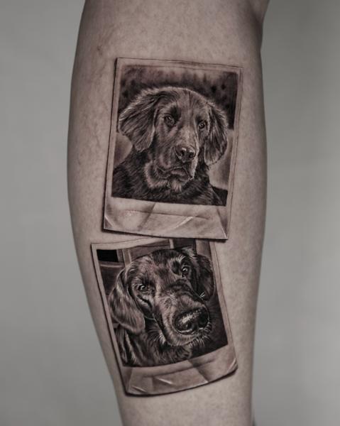 Realism dog portraits tattoo by @black_pen_tattoo