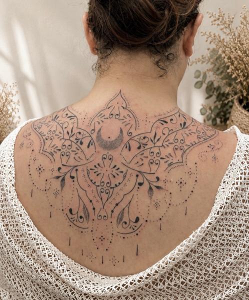 Dotwork ornamental mandala tattoo by @bohemian_tattoo