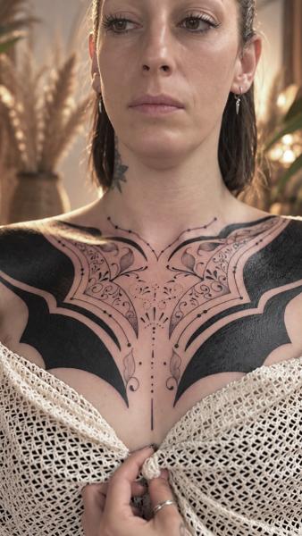 Ornamental ornamental chest piece tattoo by @bohemian_tattoo