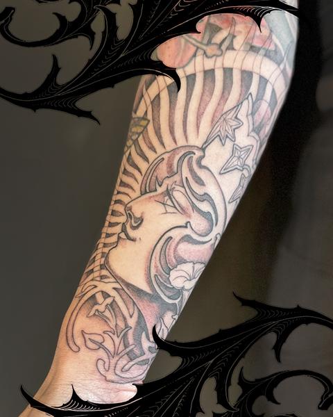 Art Nouveau art nouveau portrait tattoo by @brooke_michael_englehart
