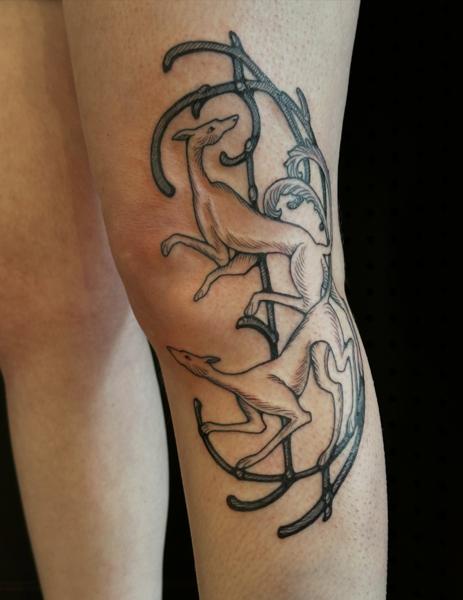 Linework mythical creature tattoo by @brooke_michael_englehart