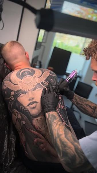 Black and grey realism ornate woman portrait tattoo by @mr.calle