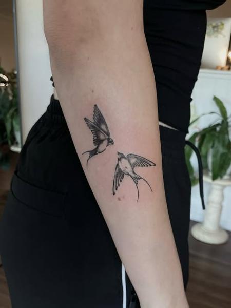 Fine line flying birds tattoo by @dijon.did.it