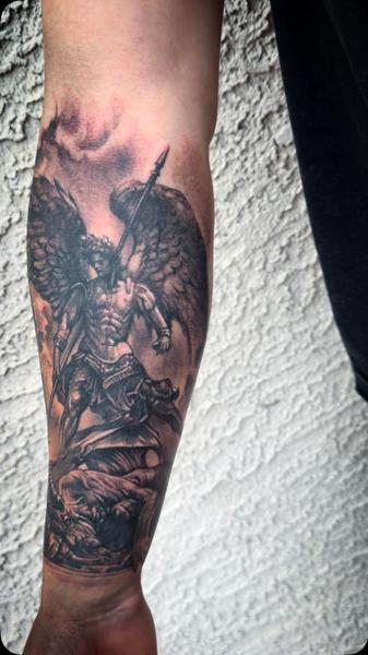 Realism angel warrior tattoo by @carlgracetattoos