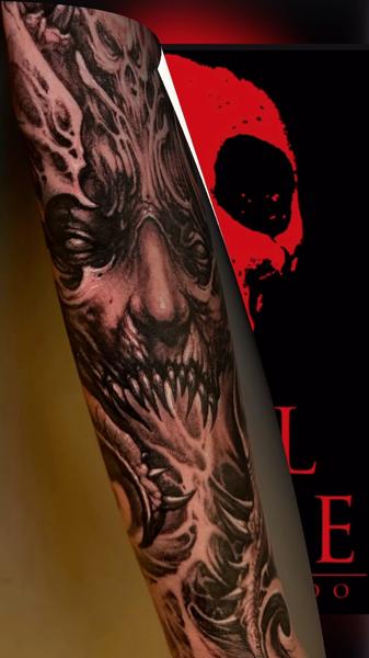 Realism demonic face tattoo by @carlgracetattoos
