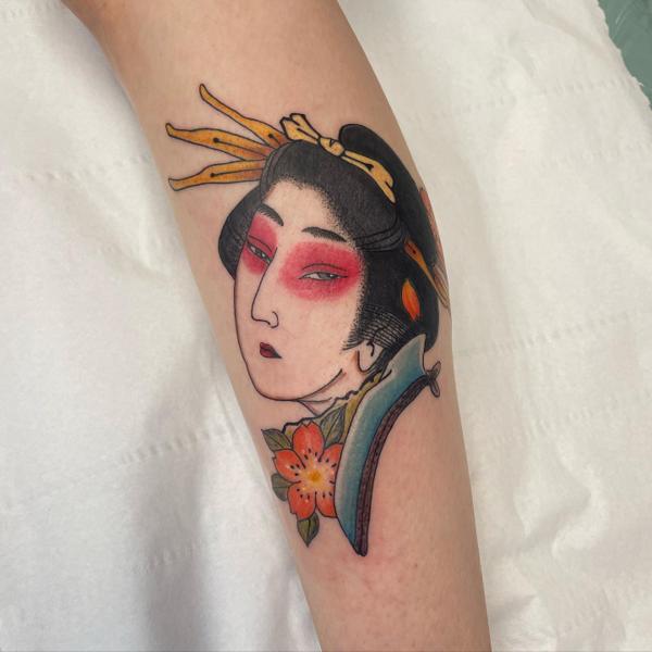 Japanese geisha portrait tattoo by @carlobzn