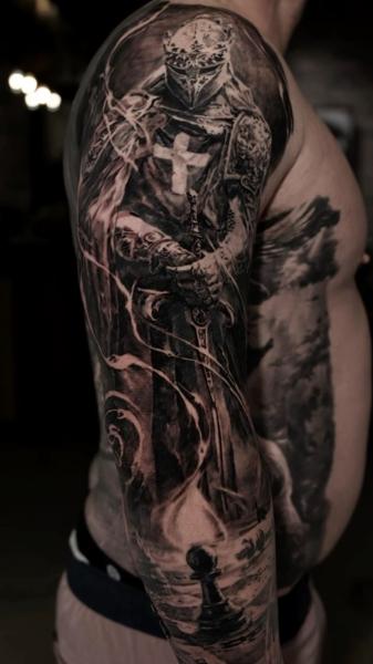 Realism knight tattoo by @carlostorresart