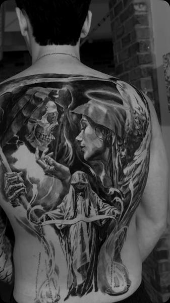 Realism grim reaper tattoo by @carlostorresart