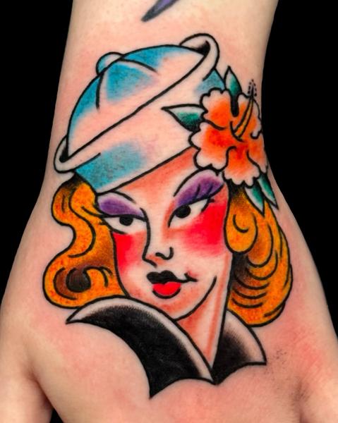 Traditional sailor girl tattoo by @carloszucato