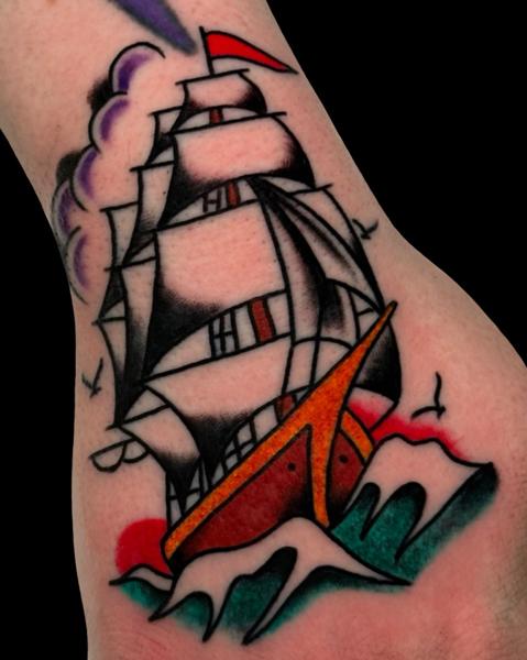 Traditional sailing ship tattoo by @carloszucato