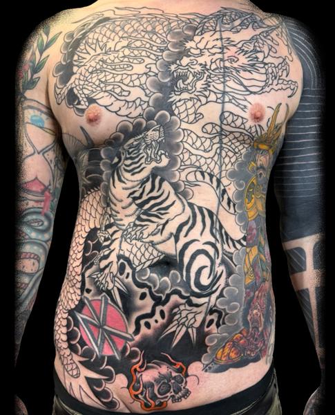 Japanese dragon and tiger tattoo by @carloszucato