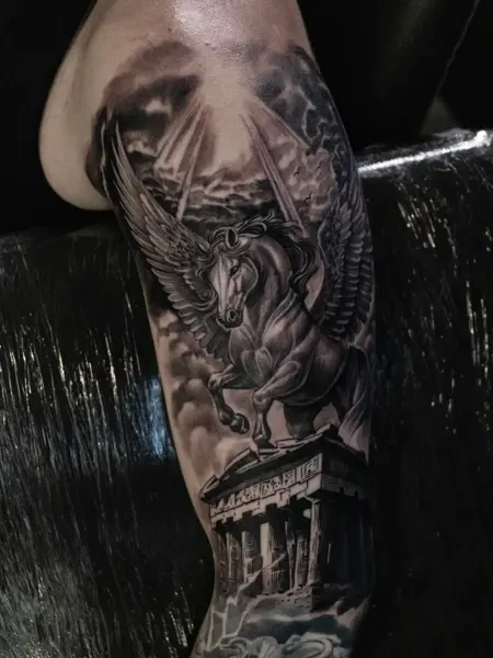 Realism mythological pegasus tattoo by @inkside1812