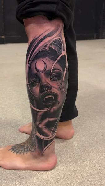 Realism vampire woman tattoo by @chanellejasminart