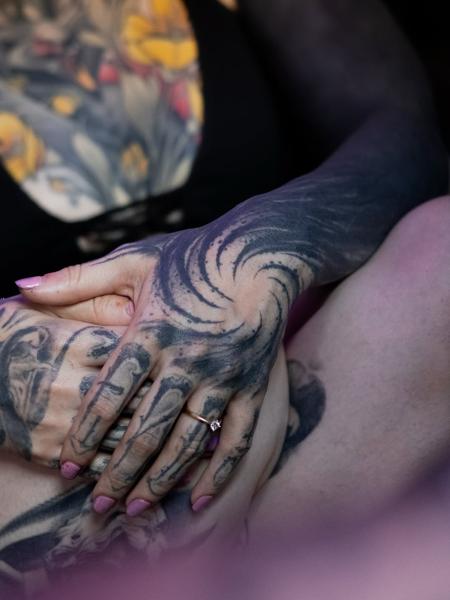 Blackwork swirling blackwork tattoo by @charliegatestattoo