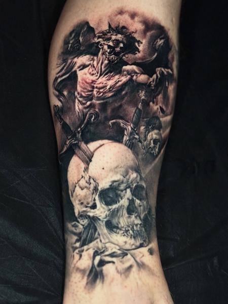 Realism demonic figure tattoo by @charlieinkmanrobbins