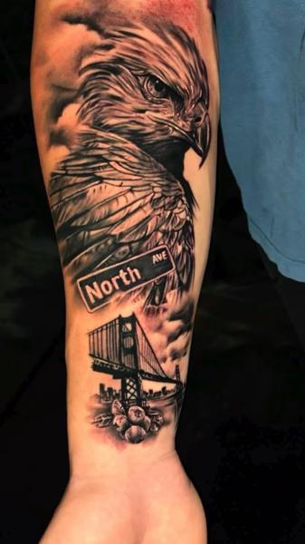 Realism eagle and bridge tattoo by @charlieinkmanrobbins