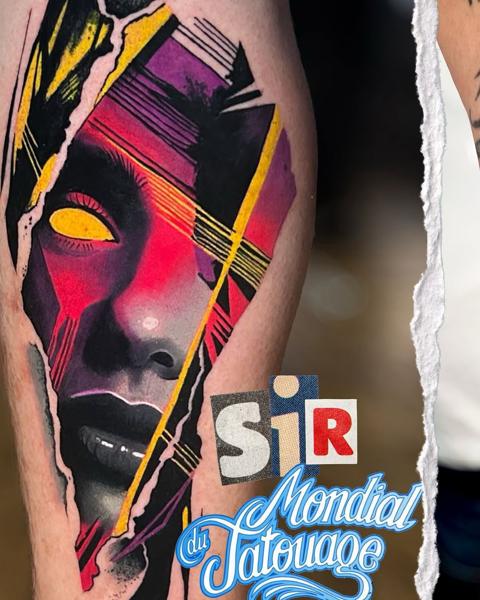 Abstract abstract face tattoo by @sirtattooart
